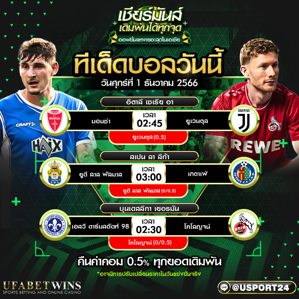 โปรแกรมบอล เเละ ทีเด็ดฟุตบอล ประจำวันที่ 1 ธันวาคม 2566