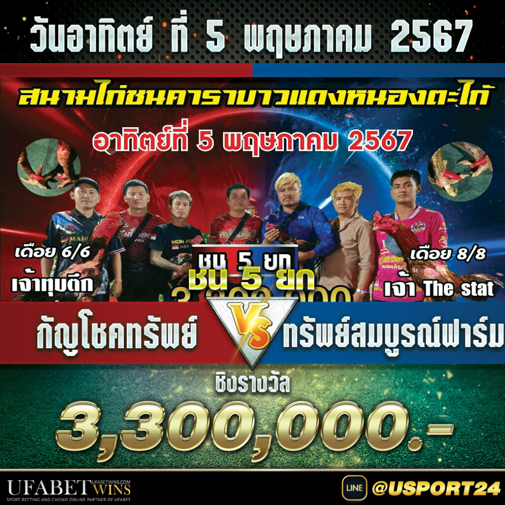 กัญโชคทรัพย์VSทรัพย์สมบูรณ์ฟาร์ม สนามชนไก่หนองตะไก้ล่าสุด