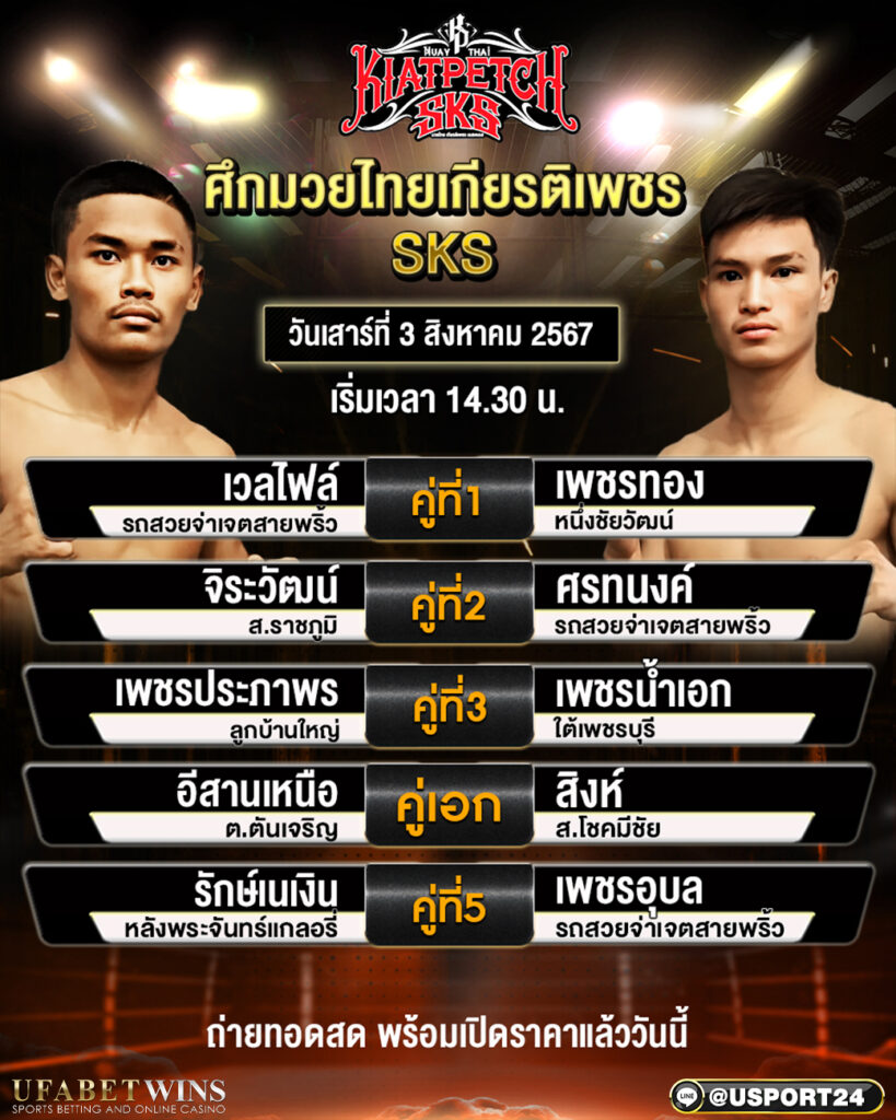 โปรแกรมมวย ศึกมวยRWS ราชดำเนิน เวิลด์ ซีรีส์ ประจำวันที่ 03 สิงหาคม 2567