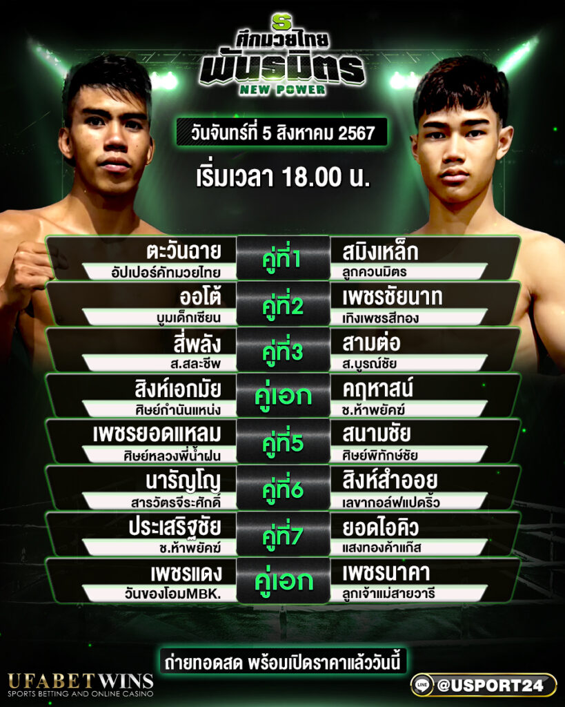 โปรแกรมมวย ศึกมวยไทยพันธมิตร ประจำวันที่ 05 สิงหาคม 2567