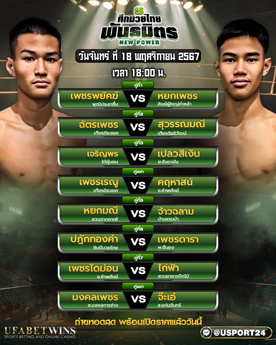 โปรแกรมมวย ประจำวันที่ 18 พฤศจิกายน 2567 ศึกมวยไทยพันธมิตร