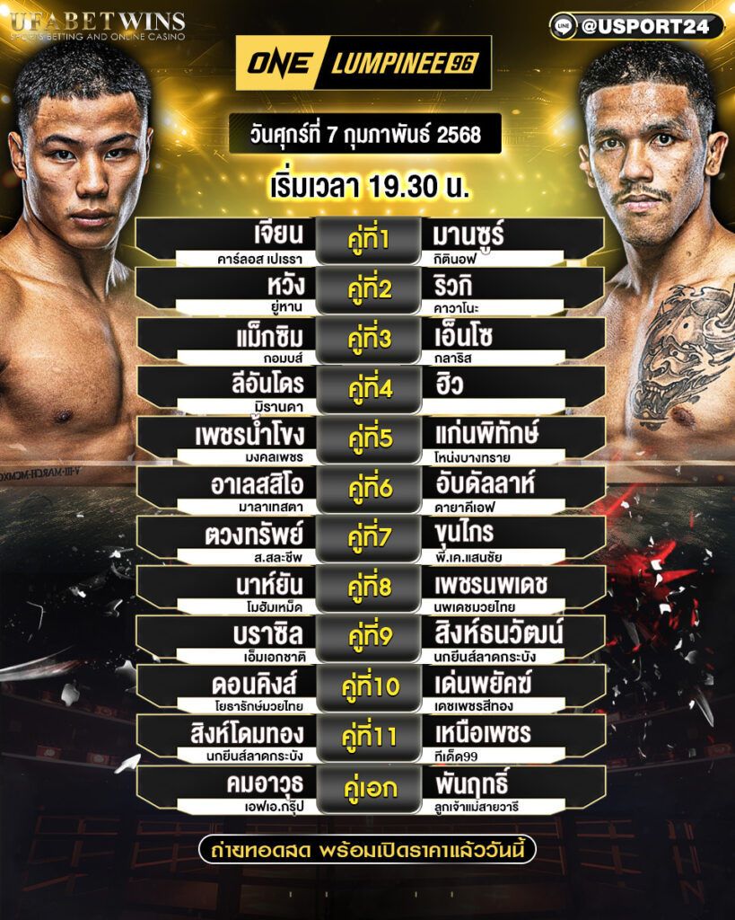 โปรแกรมมวย ประจำวันที่ 7 กุมภาพันธ์ 2568 ศึกวันแชมเปียนชิพลุมพินี