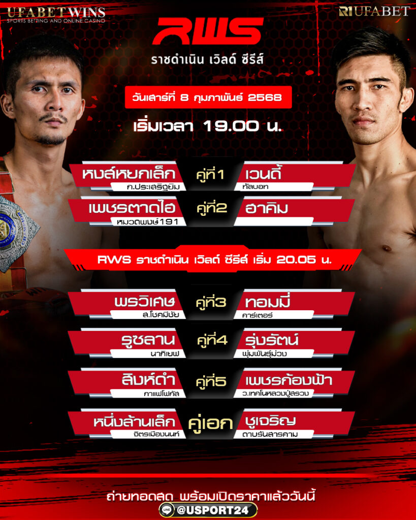 โปรแกรมมวย ประจำวันที่ 8 กุมภาพันธ์ 2568 ศึกราชดำเนินเวิลด์ซีรีส์