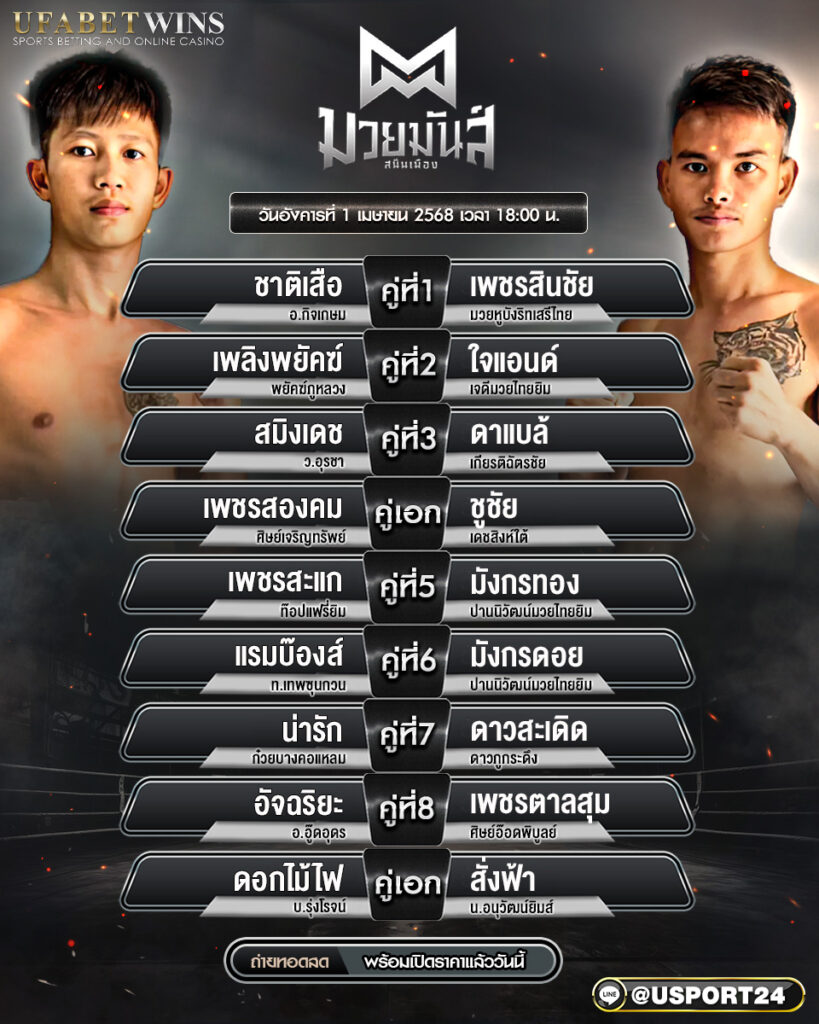 โปรแกรมมวย ประจำวันที่ 1 เมษายน 2568 ศึกมวยมันส์สนั่นเมือง
