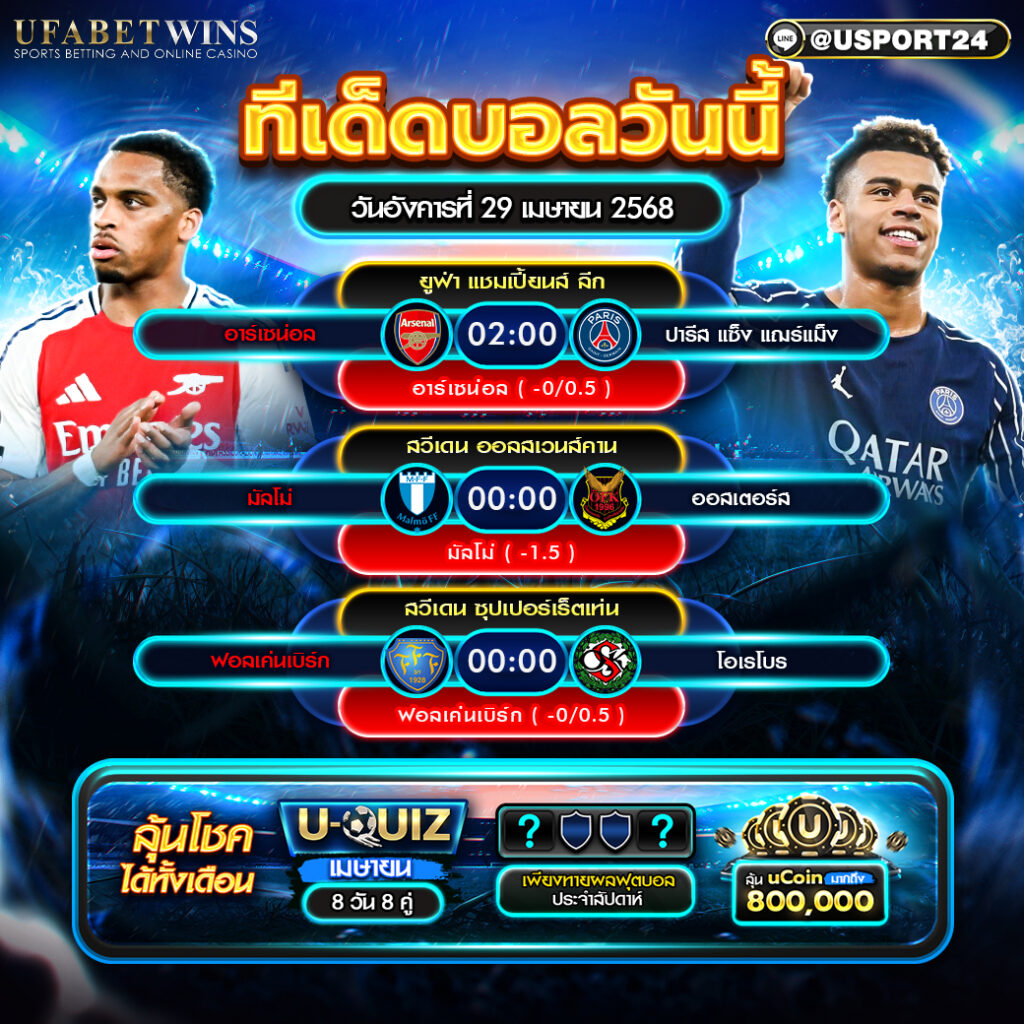 โปรแกรมบอลเเละทีเด็ดฟุตบอล ประจำวันที่ 29 เมษายน 2568