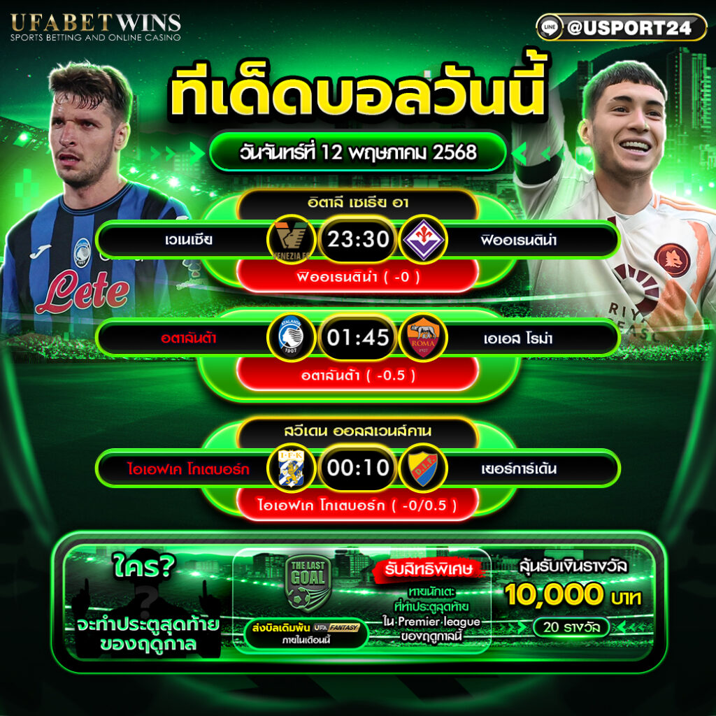 โปรแกรมบอล เเละทีเด็ดฟุตบอล ประจำวันที่ 12 พฤษภาคม 2568
