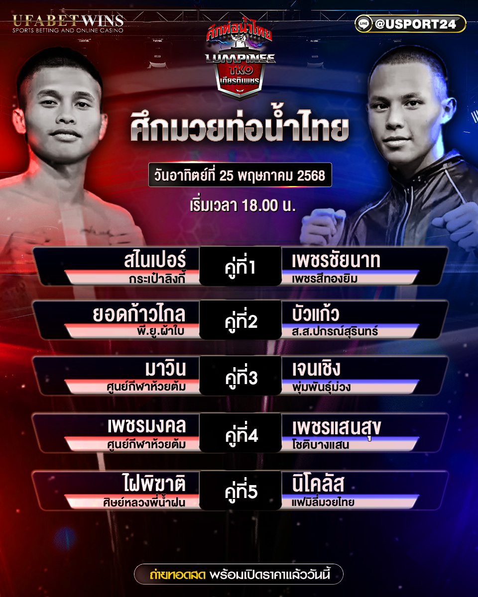 โปรแกรมมวย ประจำวันที่ 18 พฤษภาคม 2568 ศึกท่อน้ำไทยเกียรติเพชร