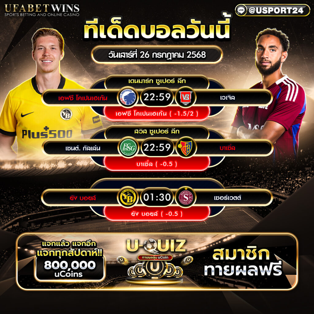 โปรแกรมบอล เเละทีเด็ดฟุตบอล ประจำวันที่ 26 กรกฎาคม 2568
