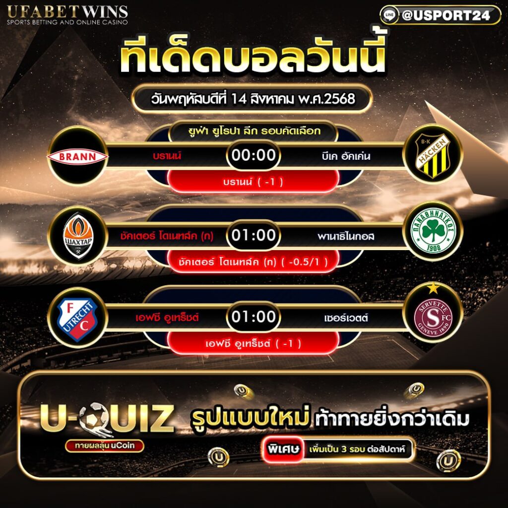 โปรแกรมบอล เเละทีเด็ดฟุตบอล ประจำวันที่ 14 สิงหาคม 2568