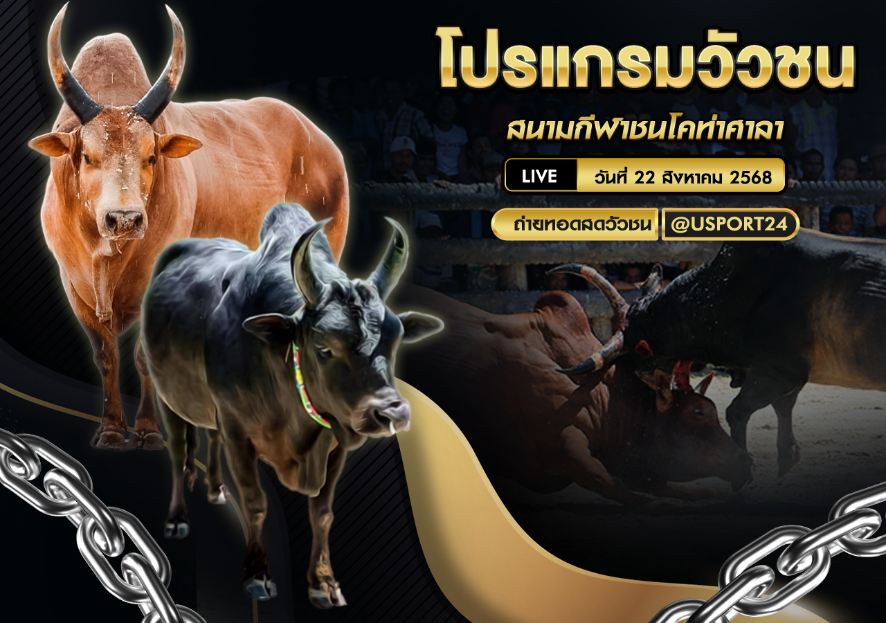 โปรแกรมวัวชน วันที่ 22 สิงหาคม 2568 | สนามกีฬาชนโคท่าศาลา