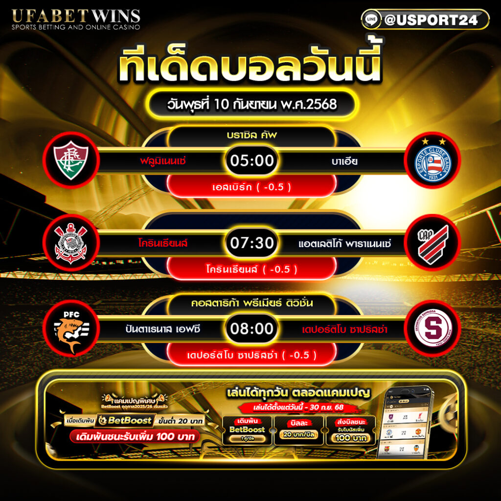 โปรแกรมฟุตบอล ประจำวันที่ 10 กันยายน 2568