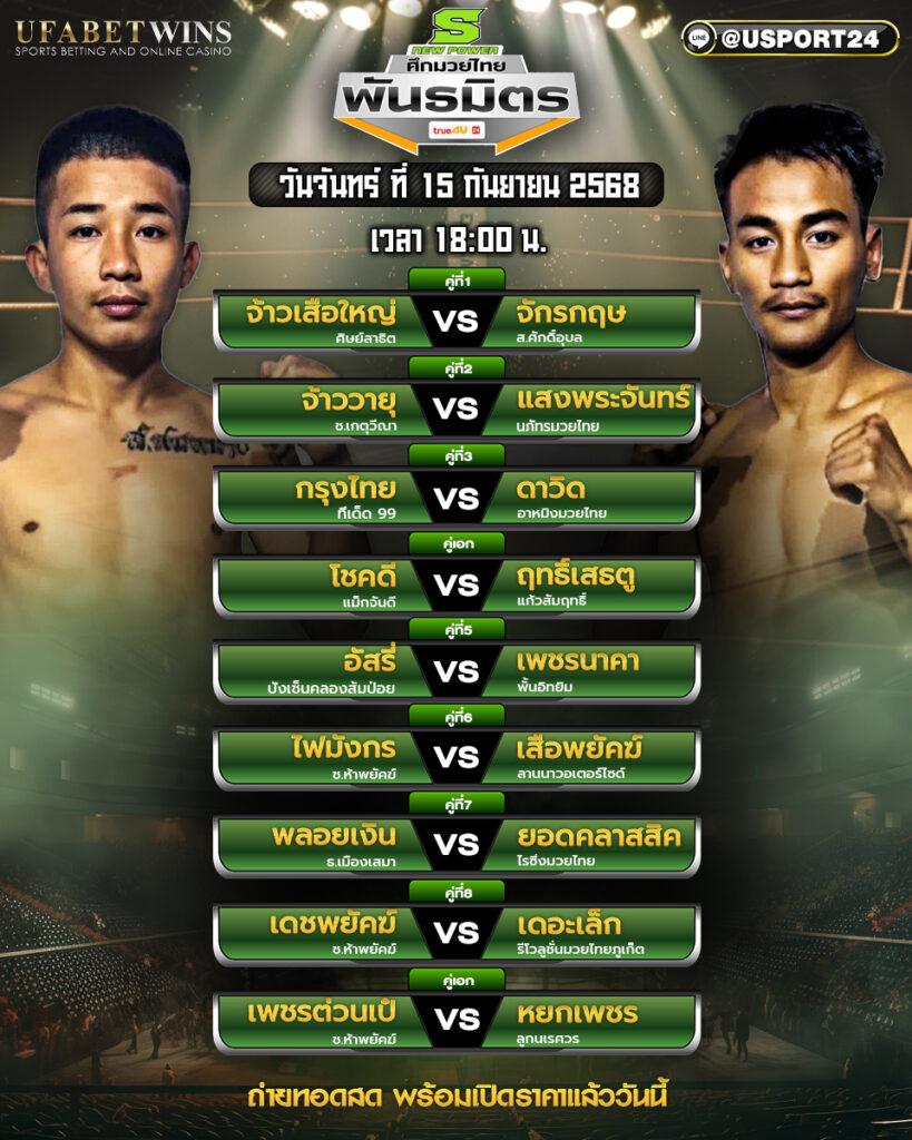 โปรแกรมมวย ประจำวันที่ 15 กันยายน 2568 | ศึกมวยไทยพันธมิตร