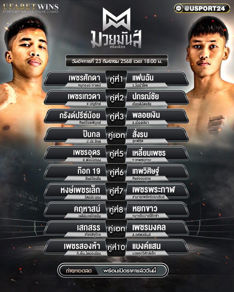 โปรแกรมมวย ประจำวันที่ 23 กันยายน 2568 | ศึกมวยมันส์สนั่นเมือง