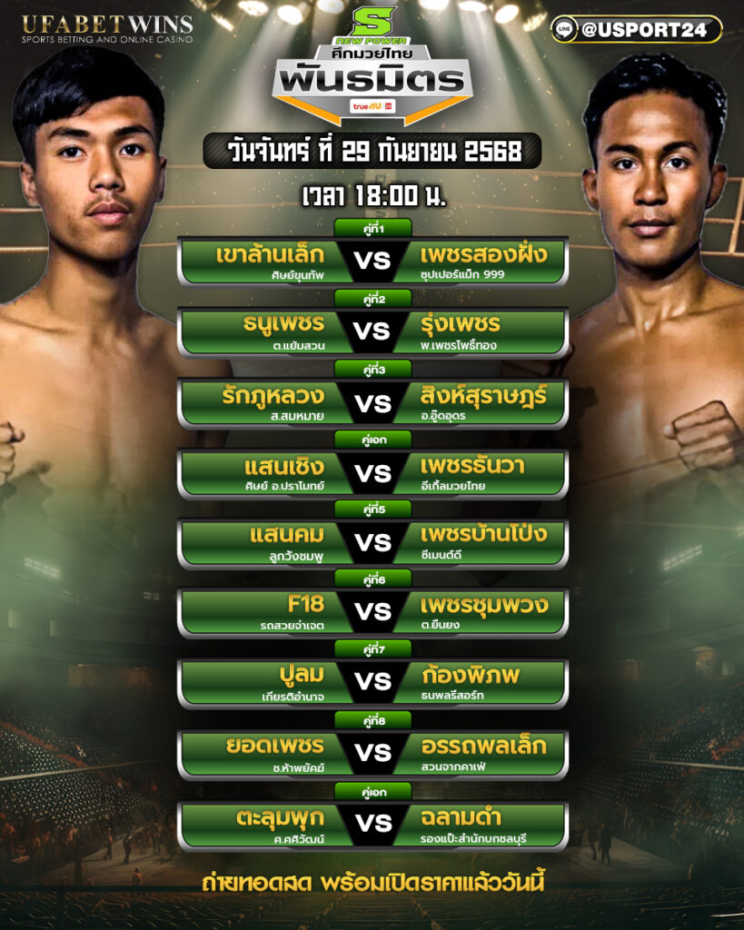 โปรแกรมมวย ประจำวันที่ 29 กันยายน 2568 | ศึกมวยไทยพันธมิตร