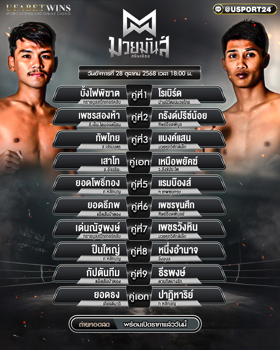 โปรแกรมมวย ศึกมวยมันส์สนั่นเมือง 28 ตุลาคม 2568