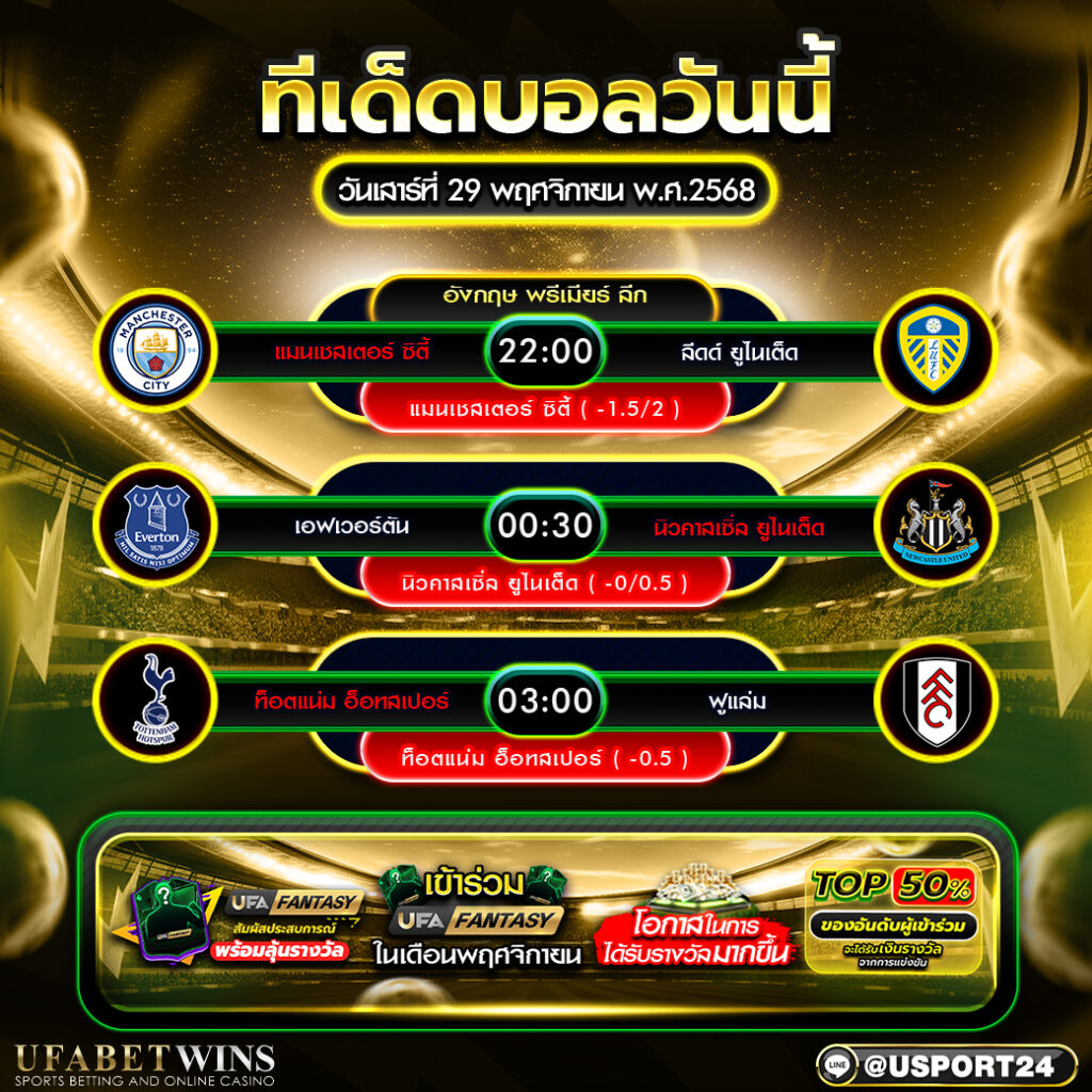 วิเคราะห์บอล 29 พฤศจิกายน 2568 ทีเด็ดพรีเมียร์ลีกคืนนี้ แมนซิตี้นำทัพ และคู่เด็ดอีกสองคู่
