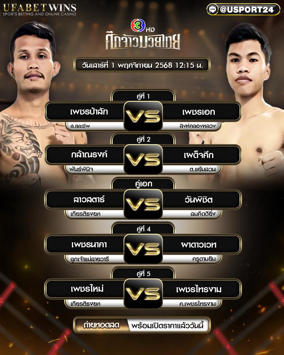 โปรแกรมมวย ศึกจ้าวมวยไทย  1 พ.ย. 2568