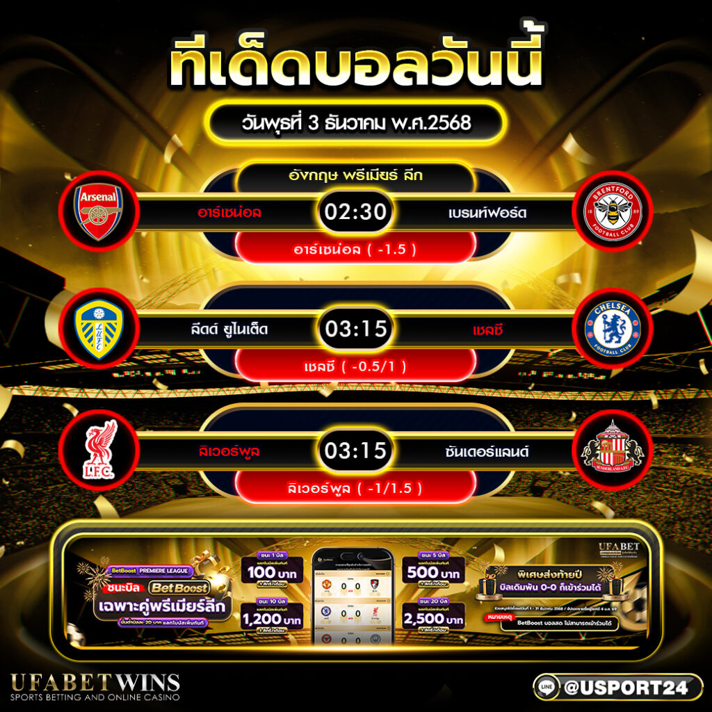 วิเคราะห์บอล 3 ธันวาคม 2568 พรีเมียร์ลีก อังกฤษ ฟันธงบอลเต็งเน้นกำไร