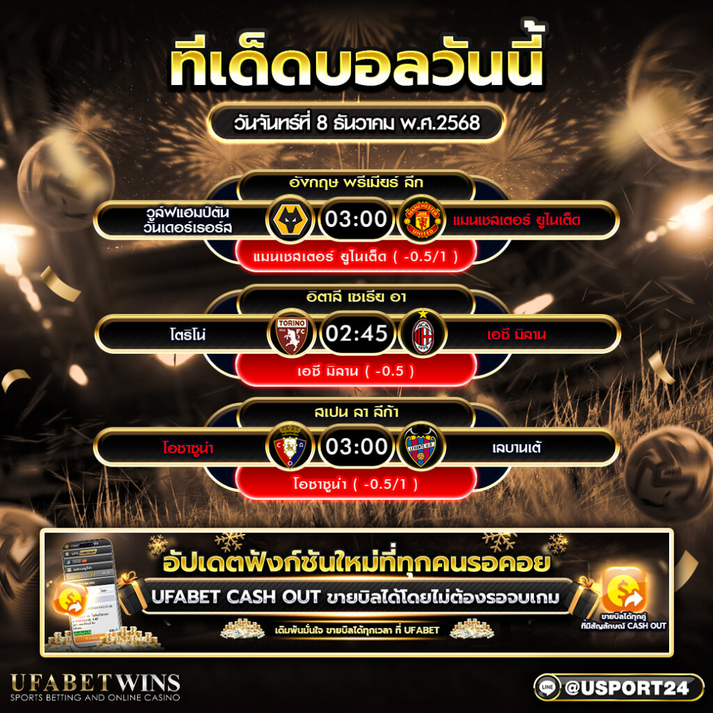 วิเคราะห์บอล 8 ธันวาคม 2568 ทีเด็ดบอลวันนี้ พรีเมียร์ลีก เซเรียอา ลาลีกา