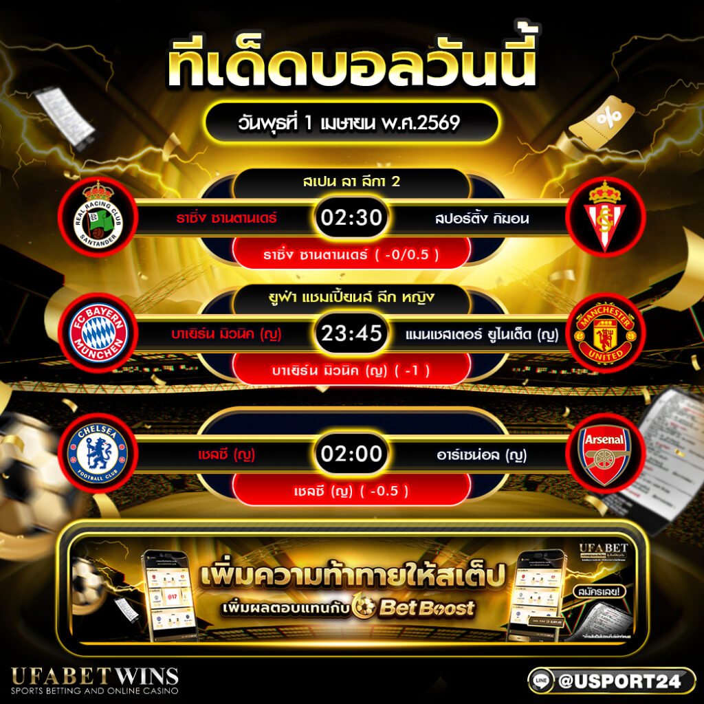วิเคราะห์บอล วันนี้ 1 เม.ย. 2569 ทีเด็ดบอลคืนนี้ พร้อมราคาบอลคู่เด่น