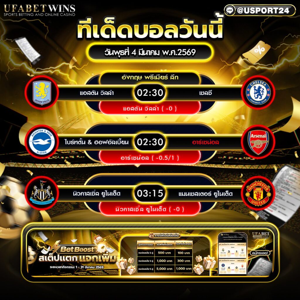 วิเคราะห์บอล 4 มีนาคม 2569 | ทีเด็ดพรีเมียร์ลีก คืนวันพุธ