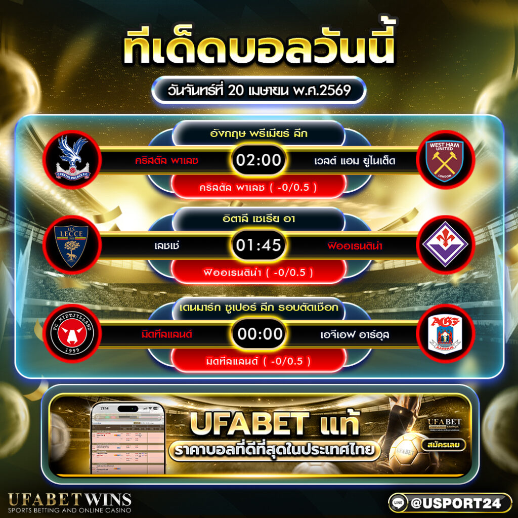 วิเคราะห์บอลวันนี้ วันนี้ 20 เม.ย. 2569 เจาะ 3 คู่เด่นพร้อมทีเด็ดและราคา