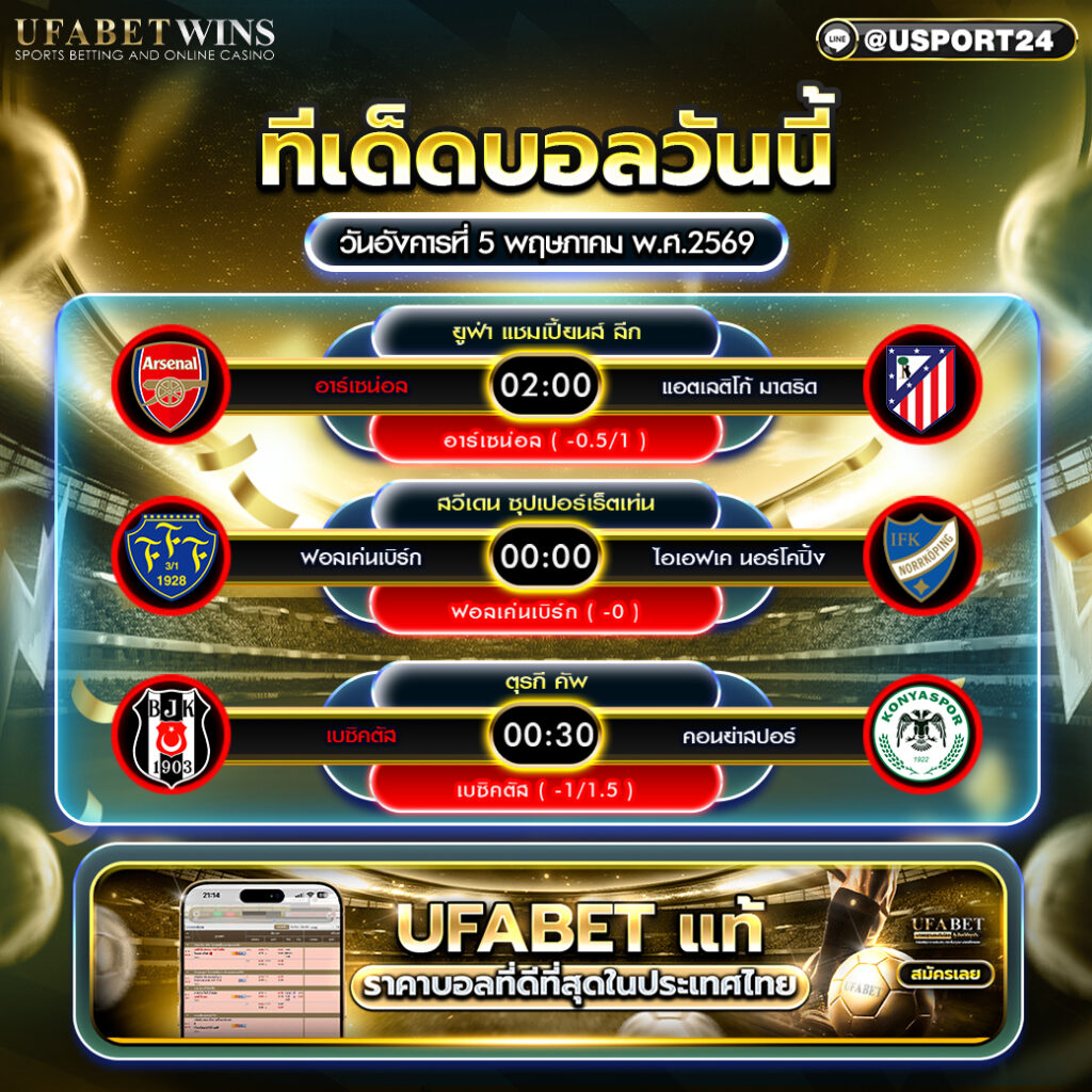 วิเคราะห์บอลวันนี้ 5 พฤษภาคม 2569 คู่เด็ดรอบดึก พร้อมทีเด็ดบอล